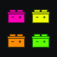 Battery four color glowing neon vector icon