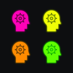 Artificial Intelligence four color glowing neon vector icon