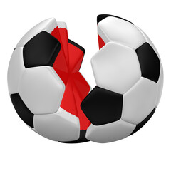 Soccer ball splits in two separated parts.
