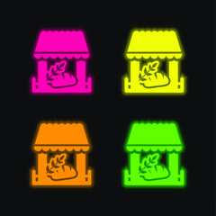 Bakery Store four color glowing neon vector icon