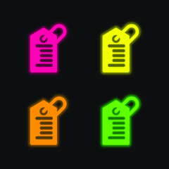 Barcode Tag four color glowing neon vector icon