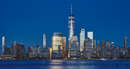 Manhattan skyline at the blue hour, New York City, USA.