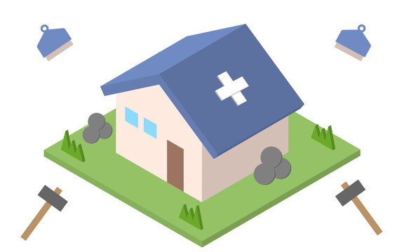 isometric hospital building with tools clip art preview