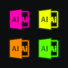 Ai File Format Symbol four color glowing neon vector icon