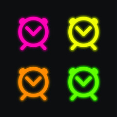 Alarm Clock four color glowing neon vector icon