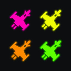 Obraz premium Attack Ship four color glowing neon vector icon