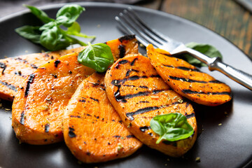 Grilled sweet potato with fresh herbs