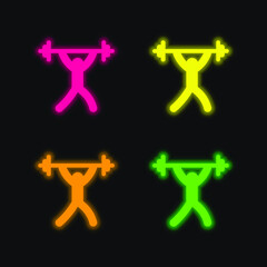 Barbell four color glowing neon vector icon
