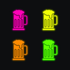 Beer four color glowing neon vector icon