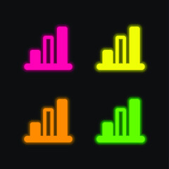 Bar Stats four color glowing neon vector icon
