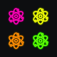 Atom four color glowing neon vector icon
