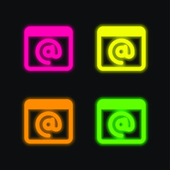Obraz premium At Sign four color glowing neon vector icon