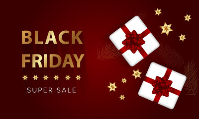Black Friday, gifts balloons. Discount banner, vector illustration
