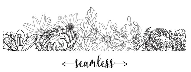 seamless border with medicinal herbs. vector template. Wild medicinal plants. Retro flowers. Hand drawing illustration. Engraving style. Botanical illustration. Pharmacy herbs labels. Fresh local org