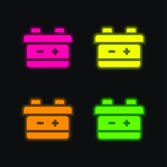 Battery four color glowing neon vector icon