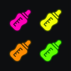 Baby Bottle four color glowing neon vector icon