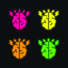 Brain four color glowing neon vector icon