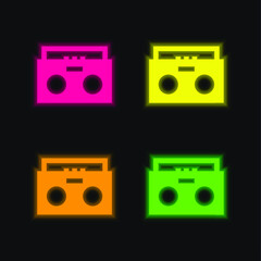 Boombox four color glowing neon vector icon