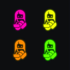 Breastfeeding four color glowing neon vector icon