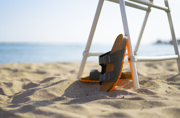 Fototapeta na wymiar Nice Men's Sandals for Summer Beach Vacation