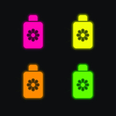 Body Lotion four color glowing neon vector icon