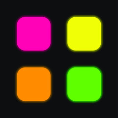 Black Rounded Square Shape four color glowing neon vector icon