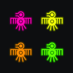 Bird Old Indian Design Of Thin Lines four color glowing neon vector icon