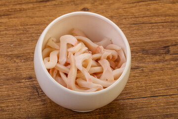Marinated squid slices in the bowl