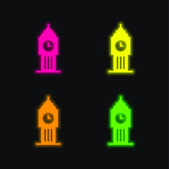 Big Ben four color glowing neon vector icon
