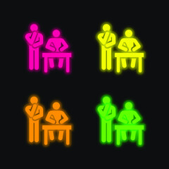 Brainstorming four color glowing neon vector icon