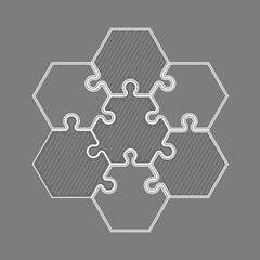 Six piece puzzle business presentation. Circle infograph. 6 step process diagram. Six section compare banner.