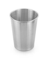 Stainless steel cup isolated on white background.