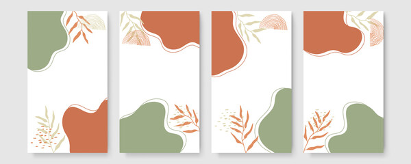 Universal floral organic boho scandinavian cards. Set of abstract creative universal artistic templates. Good for poster, invitation, flyer, cover, banner, placard, brochure and other graphic design.