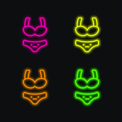 Bikini four color glowing neon vector icon