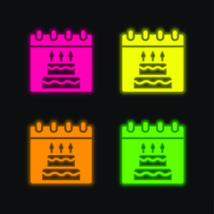 Birthday four color glowing neon vector icon