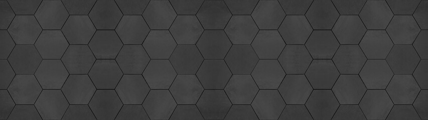 Black anhracite modern tile mirror made of hexagon tiles texture background banner panorama.