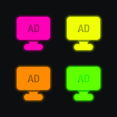 Ad four color glowing neon vector icon