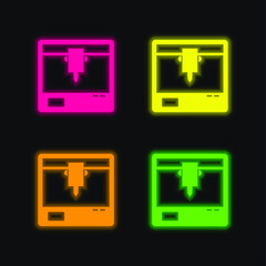 3d Printer Symbol four color glowing neon vector icon