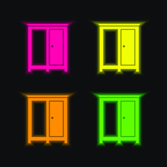 Bedroom Wardrobe four color glowing neon vector icon