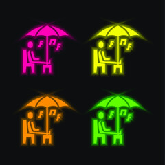 Bench four color glowing neon vector icon