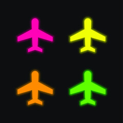 Obraz premium Aeroplane four color glowing neon vector icon