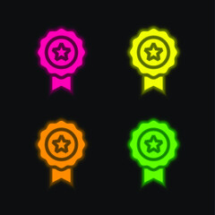Award four color glowing neon vector icon