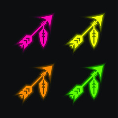 Arrow four color glowing neon vector icon
