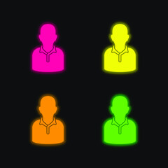 Athlete four color glowing neon vector icon