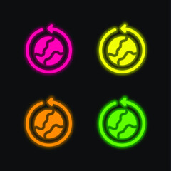 Around The World four color glowing neon vector icon
