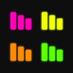 Bars Symbol four color glowing neon vector icon