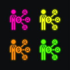 Affiliate four color glowing neon vector icon
