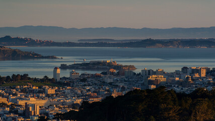Early morning sun rising on San Francisco, Ca. the city on the bay beautiful view