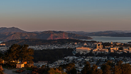 Early morning sun rising on San Francisco, Ca. the city on the bay beautiful view