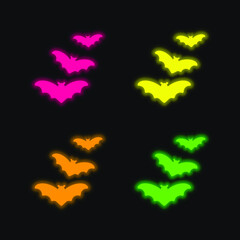 Bats four color glowing neon vector icon